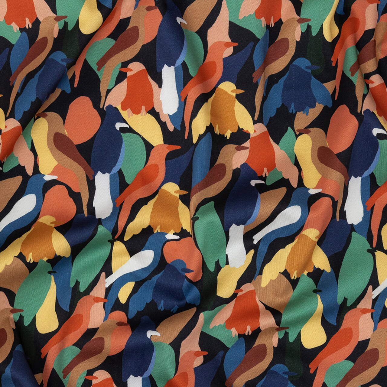 1 Yard Bijou Blue Abstract Passerine Pigmentation Stretch Cotton Sateen Fabric